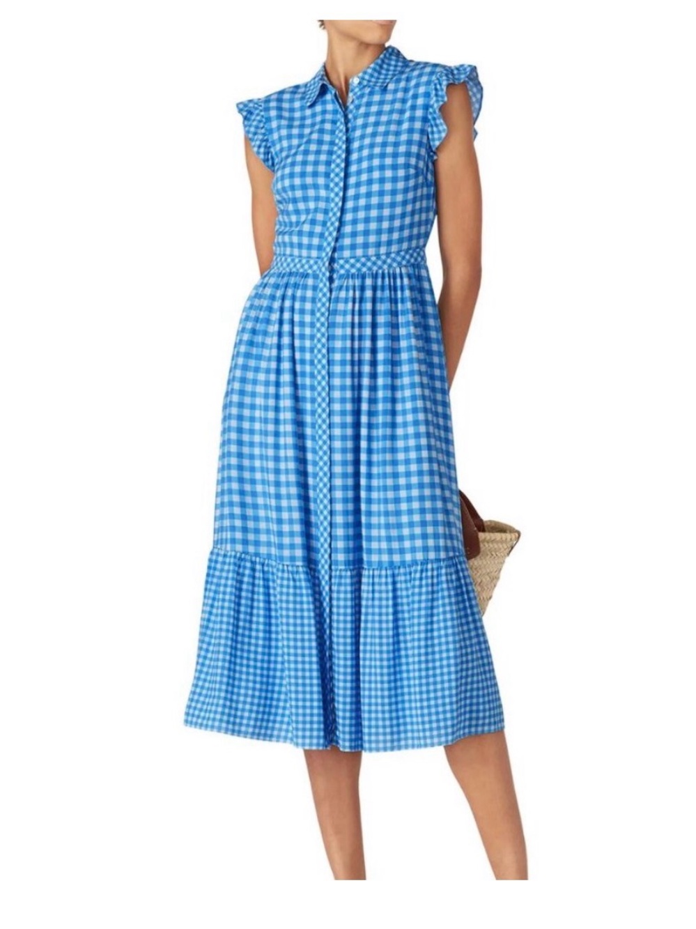 Draper James Blue Gingham Tiered Midi Dress
